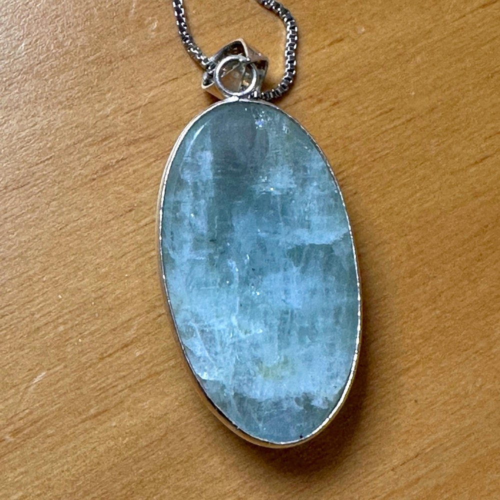 Sterling Silver Necklace with Oval gemstone Pendant - Picture 3 of 6